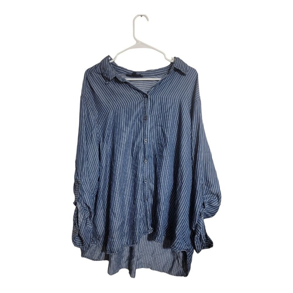 Jane And Delaney Shirt Women Size 2X Blue Striped Casual Vacation Career Party